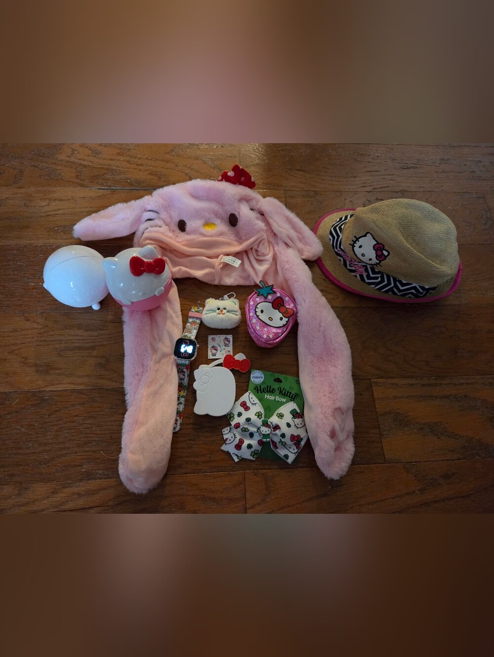 Hello Kitty Pink Plush Ear Hat and Accessories Set.